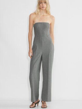 Aritzia Wilfred Endless Jumpsuit Strapless Twill Wide Leg Grey Size 8